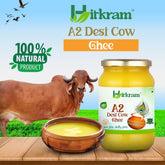 Pure Organic A2 Desi Cow Ghee By Hitkram | Homemade Healthy Fresh Desi Ghee Hand-Churned Using Traditional Bilona Method Good For Joint Pain | (500ml) 16.9 | Jar Pack